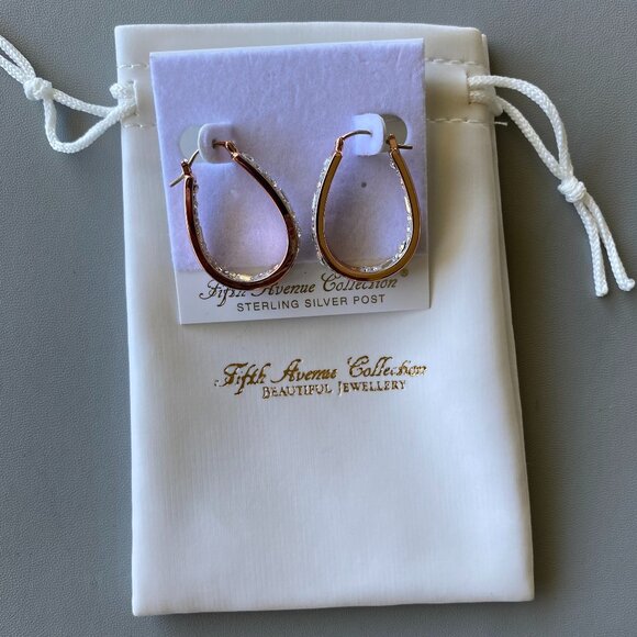 Fifth Avenue Rose Gold Crystal Oval Hoop Earrings NWT - Picture 8 of 8